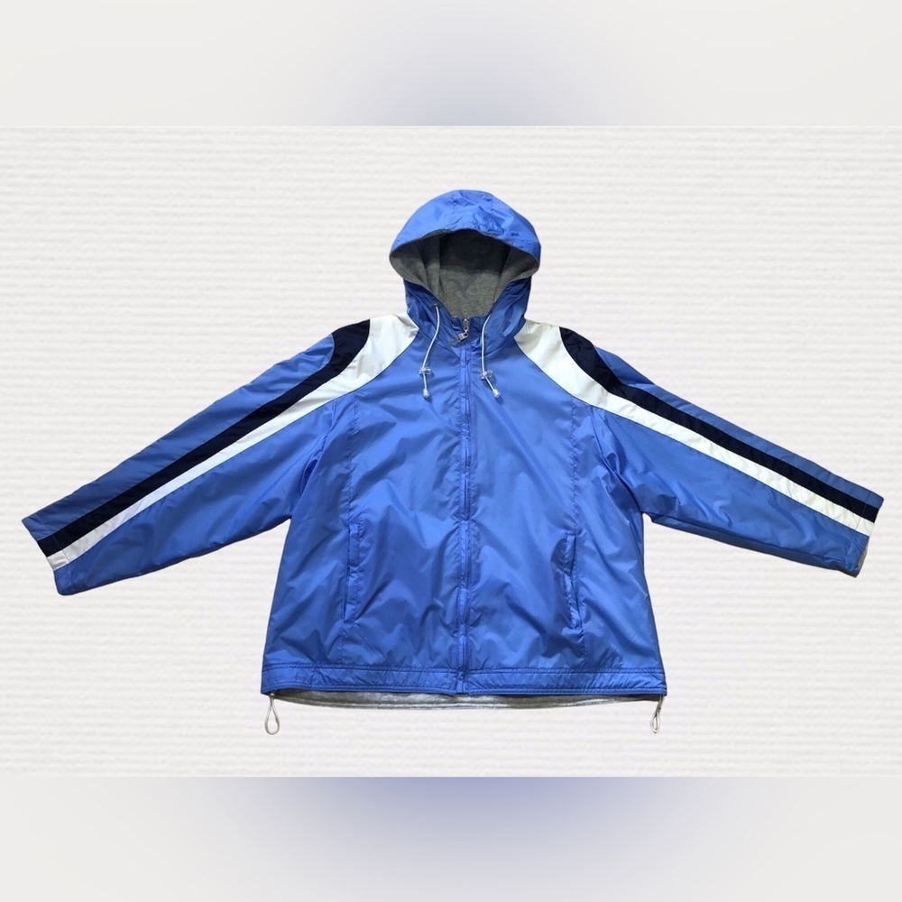Weather Tamer Blue Grey Reversible Rain Windbreaker Hooded Jacket